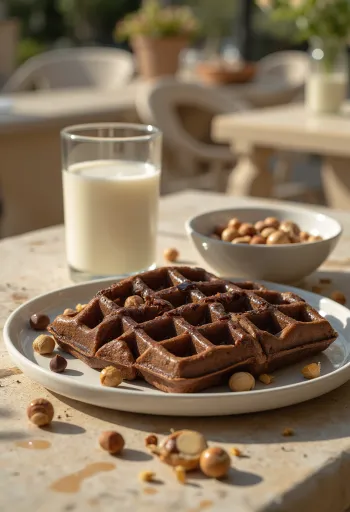 Gofre me çokollatë me fruta të freskëta dhe salcë çokollate
