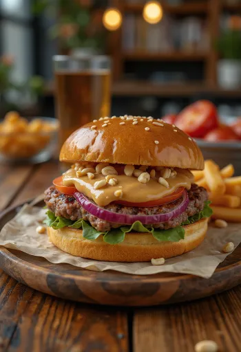 Burger me Gjalpë Kikiriku i servirur