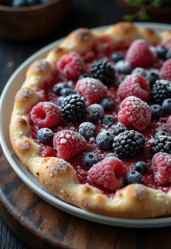 Pizza ai Frutti di Bosco me fruta pylli të freskëta