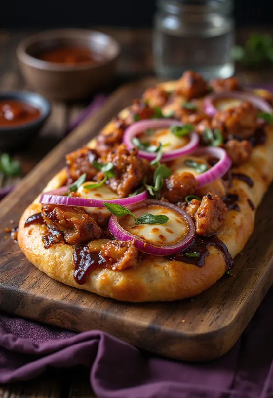 Fokaçe me pulë barbecue e servirur