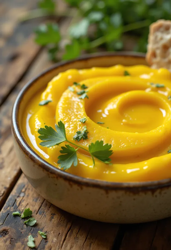 Salcë tahini me mango dhe kerri e servirur